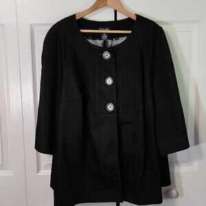 Focus 2000 Womens Black Jacket Size 20W‎ 3 LG Buttons Wide Arms Academia Neutral